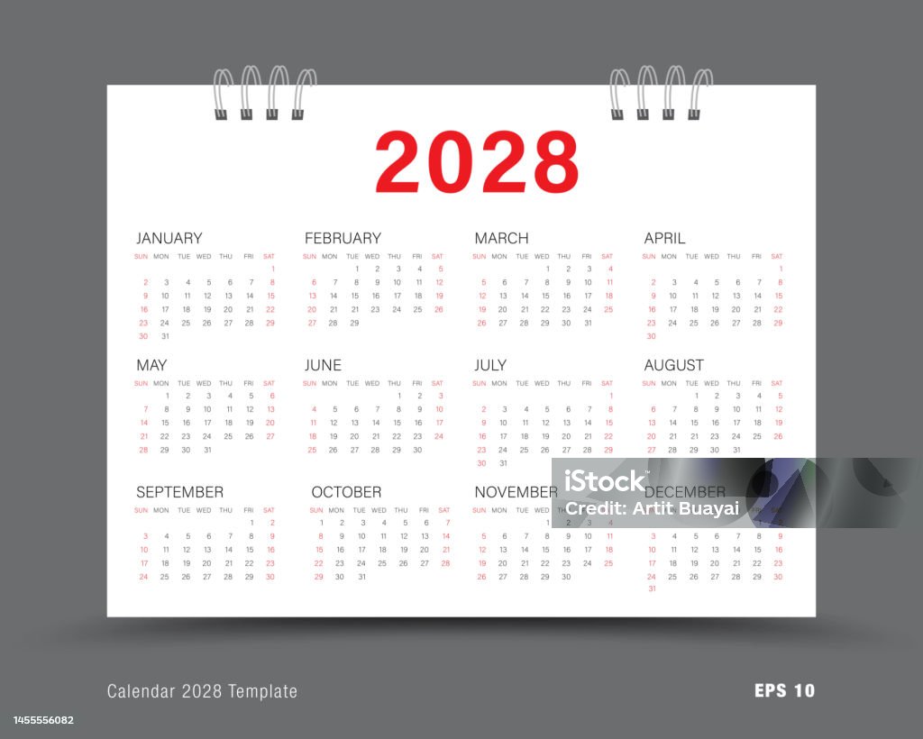 Vektor Template Kalender 2028 Set 12 Kalender Pada Tahun 2028 Kalender
