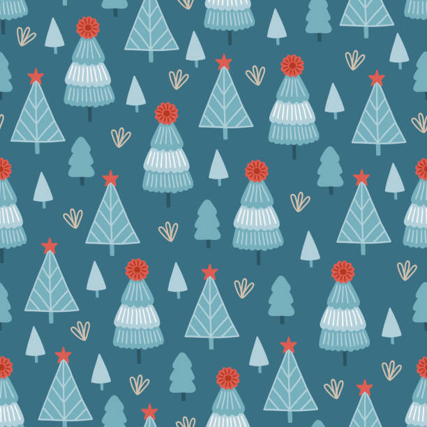 ilustrações de stock, clip art, desenhos animados e ícones de christmas seamless pattern with fir trees and stars - new years eve christmas paper christmas fir tree