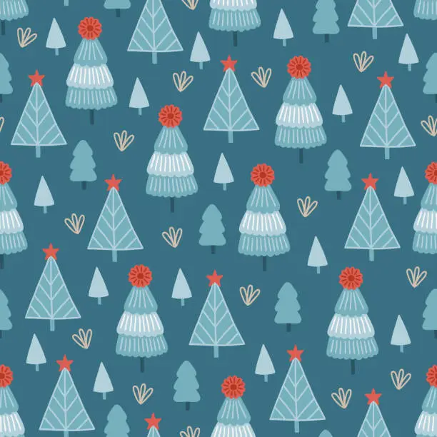 Vector illustration of Christmas seamless pattern with fir trees and stars