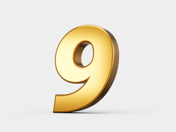 istock Golden metallic Number 9 nine, White background 3d illustration 1455560101