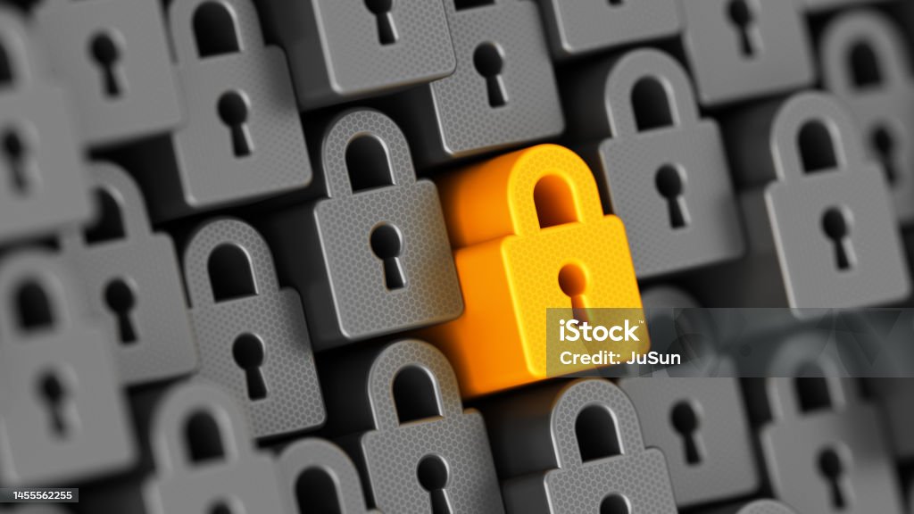 Encryption your data. Unique Digital Lock. Big data security. Safe your data. Cyber internet security and privacy concept. 3d illustration Security Stock Photo