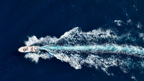 istock Boat movement on the water, aerial view. 1455563500