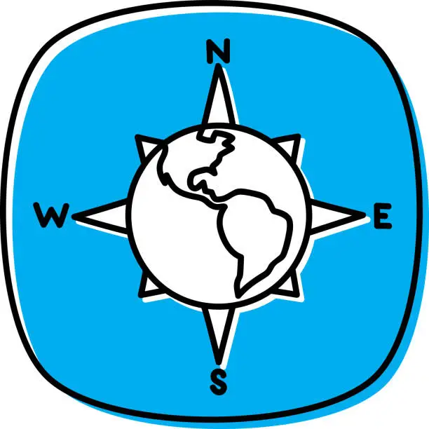 Vector illustration of Globe Compass Doodle 2