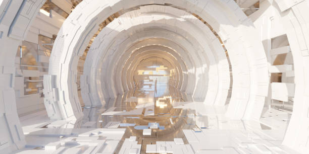 istock Futuristic sci-fi corridor room. Modern Future background style, interior concept. 3d rendering 1455566137