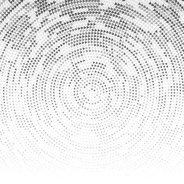 Vector illustration of Tight dense concentric circles duotone pattern of triangles. Vertical size gradient.