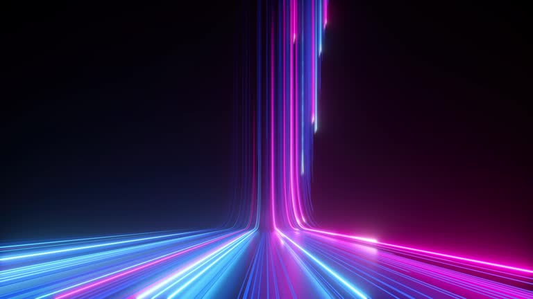 abstract background with animated pink blue neon lines go down, laser rays tracks