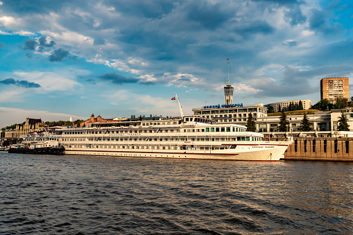 Nizhny Novgorod, Nizhny Novgorod Region, Russia - July 2022: Cruise ship in Nizhny Novgorod.