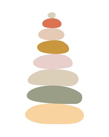 Zen stones cairns simple abstract flat style vector illustration, relax, meditation and yoga concept, boho colors stone pyramid for making banners, posters, cards, prints, wall art