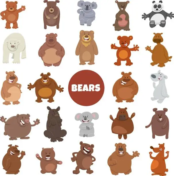 Vector illustration of cartoon bears wild animal characters big set