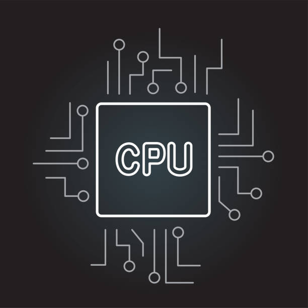 ilustrações de stock, clip art, desenhos animados e ícones de cpu computer outline chip sign icon symbol - semiconductor computer wafer computer chip silicon