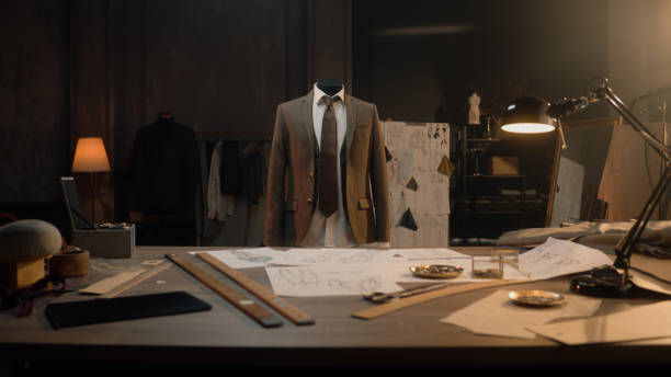 manekin z dopasowanym garniturem w luksusowym atelier - working tailor stitch sewing zdjęcia i obrazy z banku zdjęć