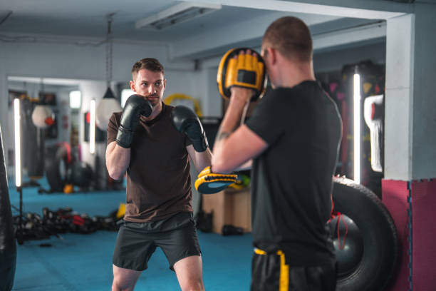 istock Caucasian Male Boxer Working Hard 1455587162