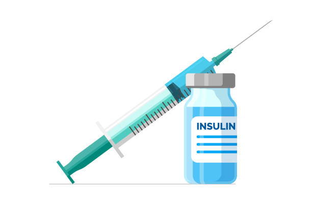 Insulin ampoule with injection syringe. Diabetes control concept. Medical shot for diabetic patients. Medicine bottle for people with high blood sugar. Vector isolated illustration Insulin ampoule with injection syringe. Diabetes control concept. Medical shot for diabetic patients. Medicine bottle for people with high blood sugar. Vector isolated eps illustration insulin stock illustrations