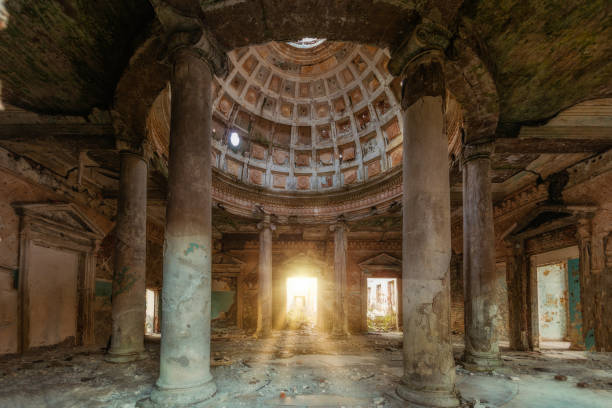 istock Interior of old ruined palace with columns and dome 1455589136