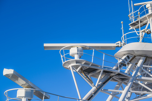 Cruise ship navagation system on clear blue sky background