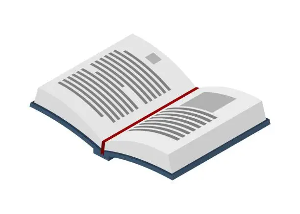 Vector illustration of Opened book in isometric view. Simple flat illustration.