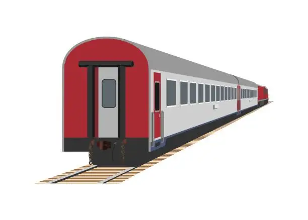 Vector illustration of Passenger train in perspective view. Back view. Simple flat illustration.