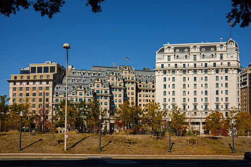 Washington, DC USA - October 22, 2022: Exterior of the historic Willard InterContinental Hotel in Washington, DC near the White House