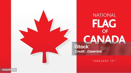 istock National Flag of Canada Day February concept. Horizontal banner template design, poster with text 1455595153