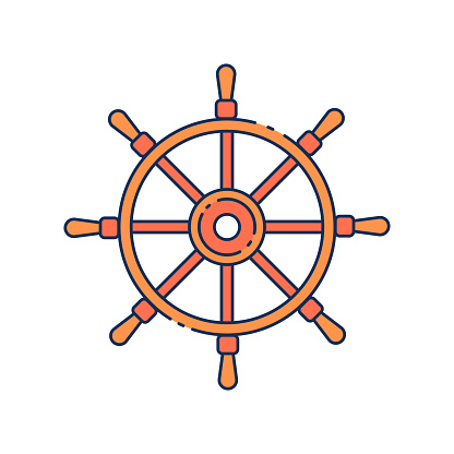 Ship Steering Wheel Line Icon. Editable Stroke. Vector illustration.