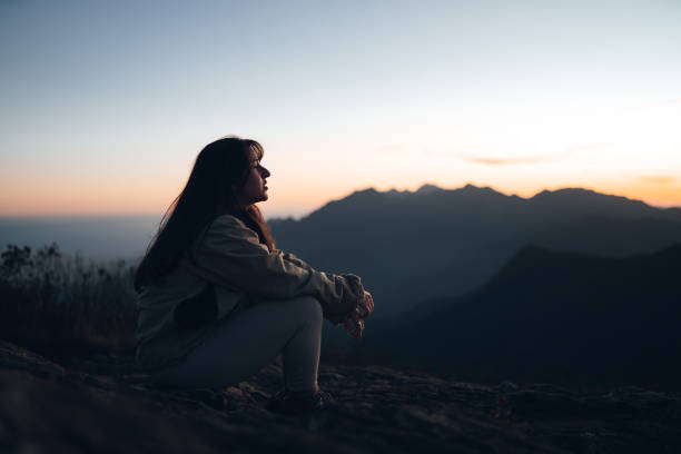 Woman enjoying the mountain scenery
