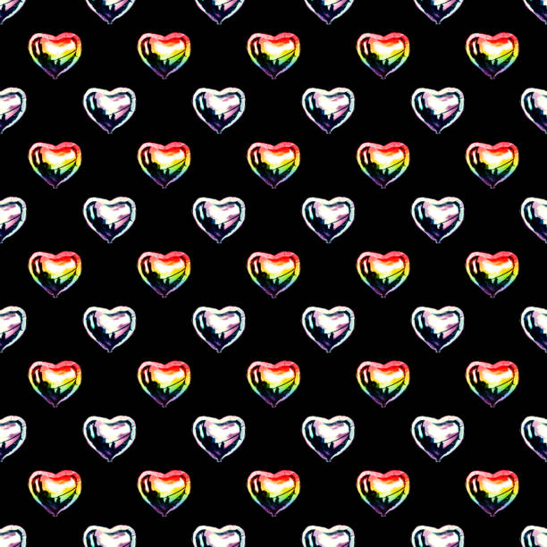 istock Seamless illustration of polka dots by glittery heart balloons ( Iridescent, silver, black ) 1455601996