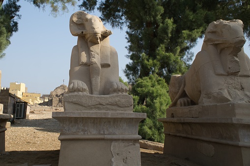 The King’s Festivities Road or Avenue of Sphinxes, ram-headed statues of Karnak Temple, Luxor, Egypt