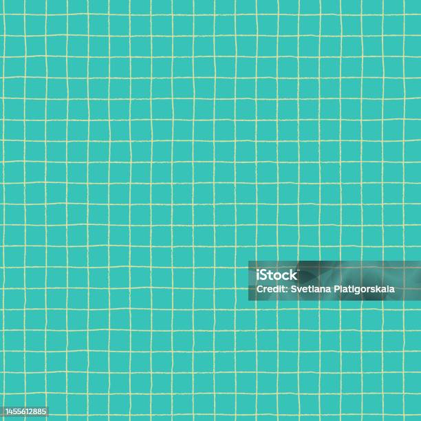 Seamless Pattern With Hand Drawn Grid On Turquoise Background Stock ...