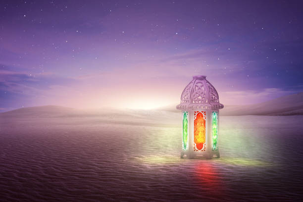 Doha, Qatar - February 15, 2024: Ramadan lantern in desert