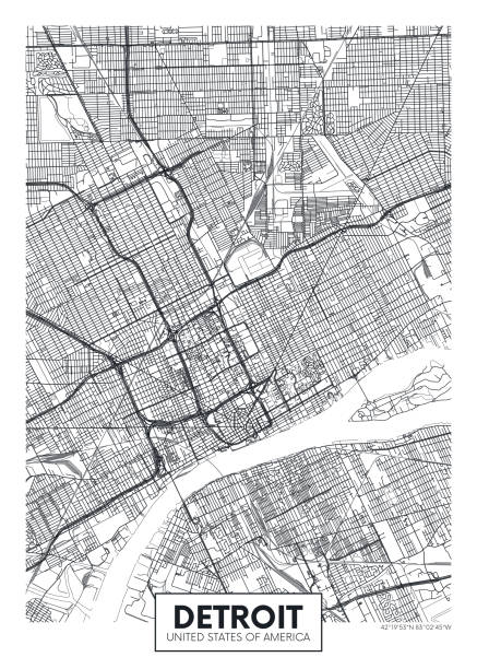 ÐÐ»Ñ ÐÐ½ÑÐµÑÐ½ÐµÑÐ° City map Detroit, travel vector poster design mapa stock illustrations