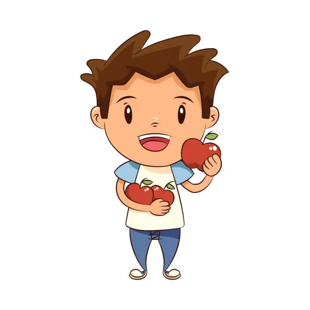 Vector illustration of Child holding red apples cute kid vector illustration