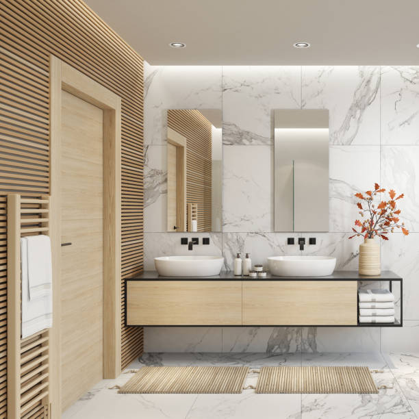 istock Modern minimalist Scandinavian bathroom 1455624974