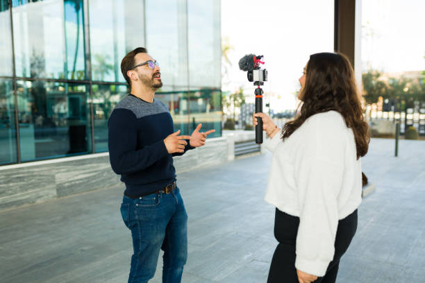 istock Man influencer filming a social media content video 1455625849