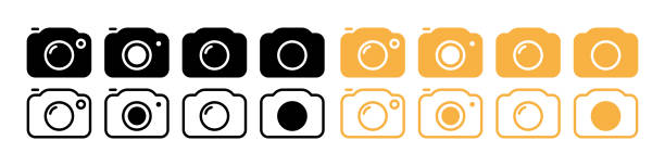 Camera flat and line icon set. Photo, color, electrical engineering, selfie, photographer, art, cinematography, photocard. photography concept. Vector flat and line icon set Camera flat and line icon set. Photo, color, electrical engineering, selfie, photographer, art, cinematography, photocard. photography concept. Vector flat and line icon set selfie borders stock illustrations