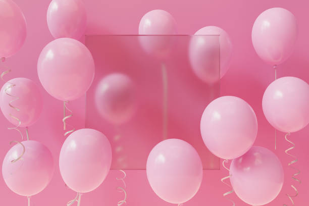 istock pink party balloons with glass morphism, 3d rendering 1455626568