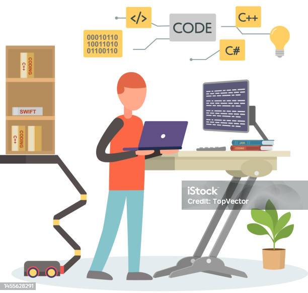 Programmer Engineering And Coding Programmer Working On Web Development ...