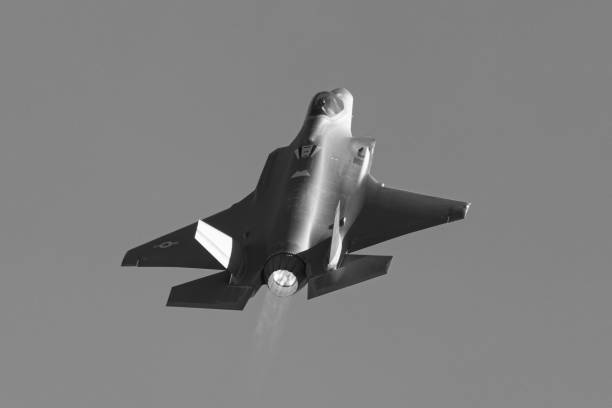 Tail view of a F-35A Lightning II  with afterburner on