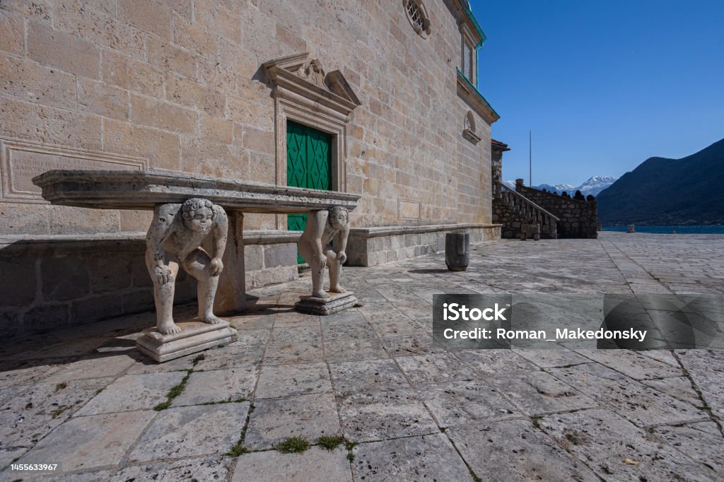 Gospa od Skrpjela (Our Lady of the Rocks Church), Perast. Old building fragments. Ancient Stock Photo
