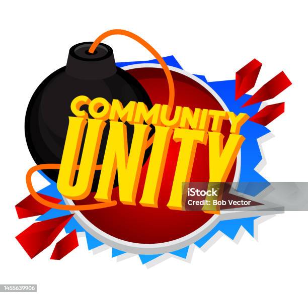 Community Unity Text With Black Bomb Cartoon Vector Illutration Stock ...
