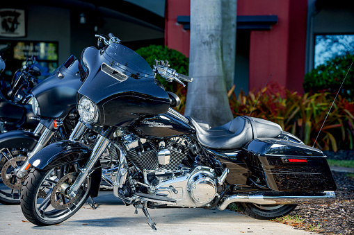 Sunrise, FL, USA - January 9, 2022: Photo of a Harley Davidson American Motorcycle
