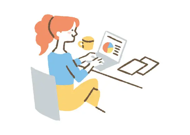 Vector illustration of Woman making materials on a computer_color