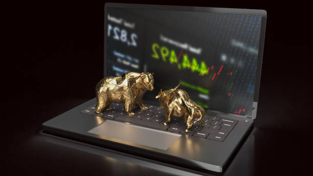 istock The gold bull and bear on notebook for business concept 3d rendering 1455652331