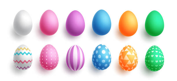 ilustraciones, imágenes clip art, dibujos animados e iconos de stock de diseño vectorial del conjunto de huevos de pascua. elementos coloridos de la colección de huevos de pascua. - huevo etapa de animal