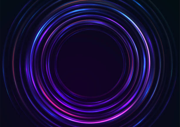 голубой фиолетовый неон лазерный колец абстрактный фон - fuel and power generation circle energy neon light stock illustrations