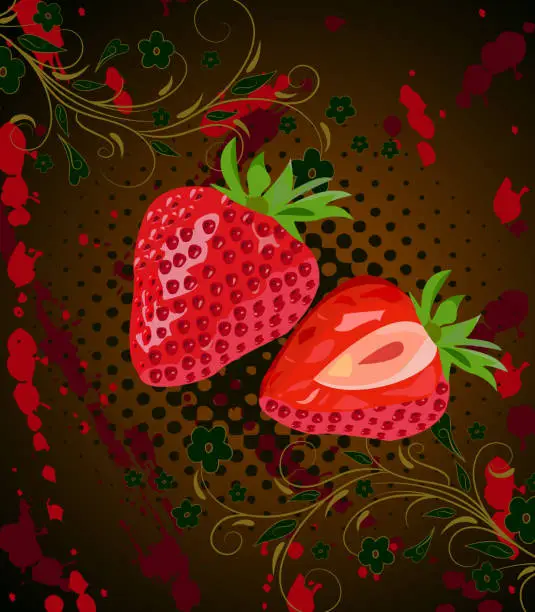 Vector illustration of Strawberry with grunge background