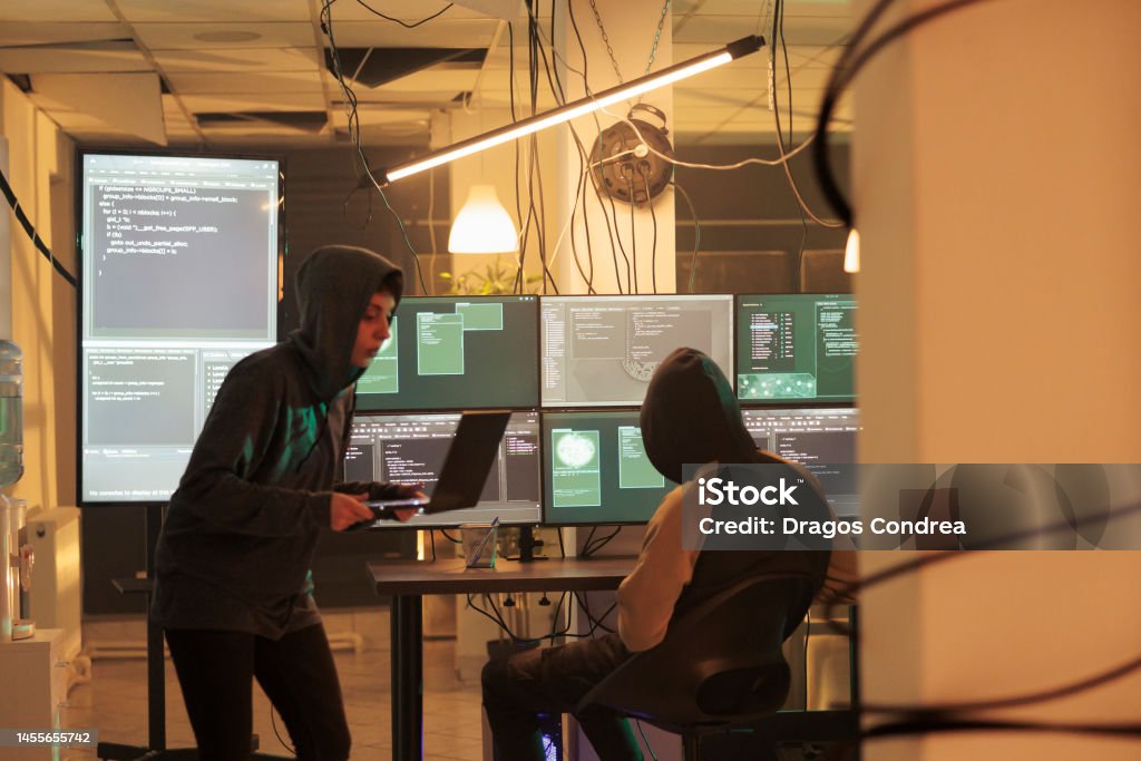 Hackers Coding Spyware Cracking Database Password Data Breach Stock ...