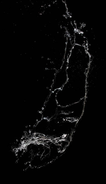 istock Shape form throw of Water splashes into drop water attack fluttering in air and stop motion freeze shot. Splash Water for explosion texture graphic resource elements, black background isolated 1455655766