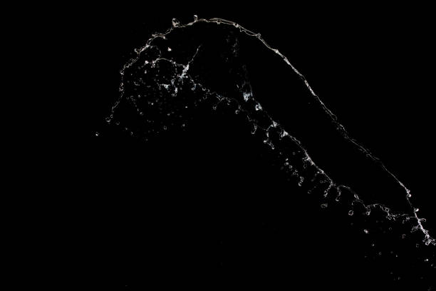 istock Shape form throw of Water splashes into drop water attack fluttering in air and stop motion freeze shot. Splash Water for explosion texture graphic resource elements, black background isolated 1455655803