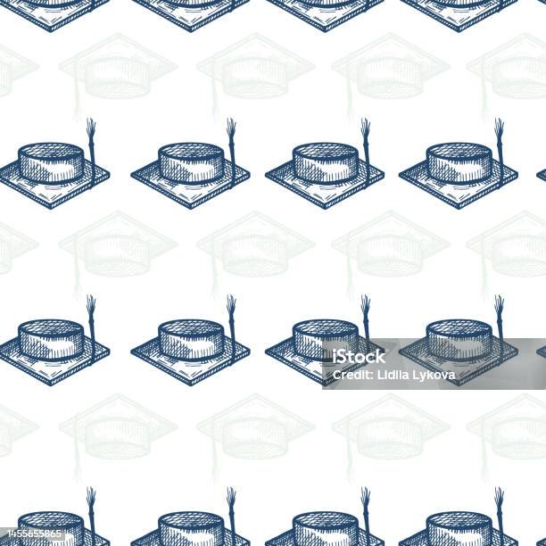 Graduated Hat Pattern Graduate Hat Engraved Seamless Pattern Vintage Element Education In ...