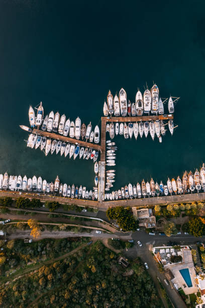 Drone View Moored Yachts in the Marina